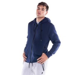 Męska, miękka bluza z kapturem i zamkiem błyskawicznym z ikoną lwa. Niebieskie bluzy LEONE 1947 APPAREL, l, bez wzorów, z tkaniny, z kapturem. W wyprzedaży za 195.65 zł.