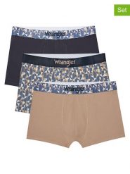 Wrangler Bokserki (3 pary) "Colins" w kolorze granatowo-beżowo-niebieskim rozmiar: L. Brązowe bokserki Wrangler, l, bez wzorów. Za 92.21 zł.