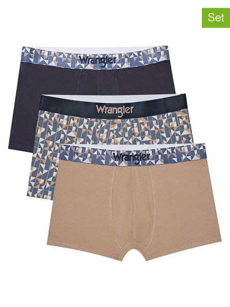 Wrangler Bokserki (3 pary) "Colins" w kolorze granatowo-beżowo-niebieskim rozmiar: L. Brązowe bokserki Wrangler, l, bez wzorów. Za 92.21 zł.