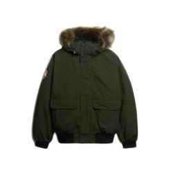 Kurtka puchowa Superdry Bomber à fourrure synthétique Everest. Zielone kurtki Superdry, xl, z aplikacjami, z puchu, bez kaptura. Za 617.60 zł.
