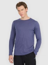 4F Longsleeve trekkingowy szybkoschnący z wełną merino męski - granatowy S. Niebieskie bluzki z długim rękawem 4F, m, bez wzorów, z materiału, bez kołnierzyka, bez ramiączek. Za 249.99 zł.