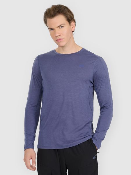 4F Longsleeve trekkingowy szybkoschnący z wełną merino męski - granatowy S. Niebieskie bluzki z długim rękawem 4F, m, bez wzorów, z materiału, bez kołnierzyka, bez ramiączek. Za 249.99 zł.