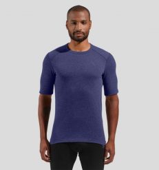 Bielizna termoaktywna z długim rękawem Odlo BL TOP crew neck s/s ACTIVE WARM. Niebieskia bielizna termoaktywna ODLO, s, bez wzorów, z materiału, bez ramiączek, na fitness i siłownię. Za 249.99 zł.