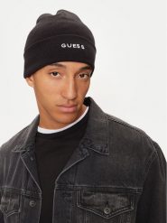 Guess Czapka AM9458 VIS01 Czarny. Czarne czapki zimowe Guess, z aplikacjami, z materiału. Za 229.99 zł.