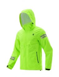 Kurtka przeciwdeszczowa na rower w kolorze fluorescencyjnej zieleni ROCKBROS. Zielone kurtki ROCKBROS, m, bez wzorów, z materiału, bez kaptura. Za 355.44 zł.