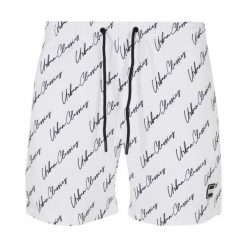 Męskie Spodenki Kąpielowe Z Logo Script. Białe odzież kąpielowa Urban Classics, m, bez wzorów, sportowe. Za 104.99 zł.
