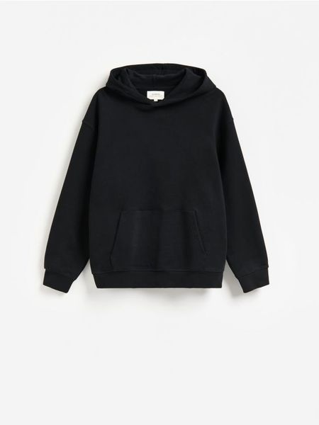 Gładka bluza z kapturem - czarny. Czarne bluzy z kapturem Reserved, l, bez wzorów, z bawełny, z kapturem. Za 159.99 zł.