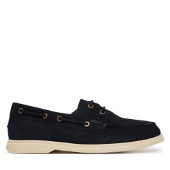 Półbuty BOSS. Niebieskie eleganckie półbuty Boss, bez wzorów, bez obcasa, bez zapięcia. Za 899.99 zł.