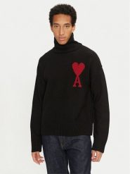 AMI PARIS Golf BFUKS406.018 Czarny Regular Fit. Czarne golfy AMI PARIS, m, bez wzorów, z wełny, bez kołnierzyka, bez ramiączek. Za 1,119.00 zł.