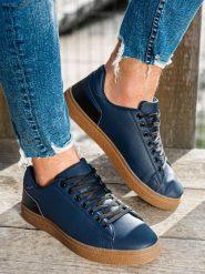 Buty męskie trampki - granatowe V3. Niebieskie trampki Ombre Clothing, m, bez wzorów, bez zapięcia. W wyprzedaży za 59.99 zł.