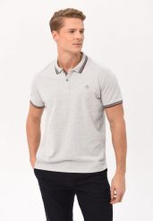 Melanżowa koszulka polo O-HARPER. Białe koszulki polo sportowe Volcano, l, bez wzorów, z bawełny, bez kołnierzyka, bez ramiączek. Za 99.99 zł.