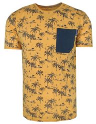 T-Shirt Żółty z Nadrukiem w Palmy, Męski, Koszulka, Krótki Rękaw, U-neck. Żółte bluzki z długim rękawem Porthal, m, bez wzorów, z bawełny, bez kołnierzyka, bez ramiączek. Za 115.00 zł.