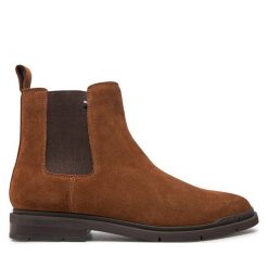 Sztyblety Tommy Hilfiger. Brązowe botki sznurowane Tommy Hilfiger, bez wzorów, bez obcasa, bez zapięcia. Za 749.99 zł.