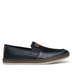 Półbuty Rieker. Niebieskie eleganckie półbuty Rieker, bez wzorów, bez obcasa, bez zapięcia. Za 329.99 zł.