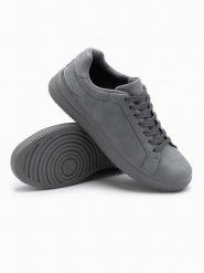 Casualowe jednolite męskie buty z eko nubuku – szare V3 OM-FOCS-0151 - 44. Szare buty sportowe casual Ombre Clothing, z aplikacjami, z gumy, bez zapięcia. Za 189.99 zł.