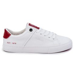 Skórzane Męskie Tenisówki Big Star JJ174106 Biało-Czerwone białe. Białe trampki m, bez wzorów, bez zapięcia. Za 237.59 zł.