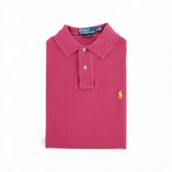 Second life - Koszulka polo męska z krótkim rękawem różowa - Stan bardzo dobry. Czerwone koszulki polo RALPH LAUREN, m, bez wzorów, bez kołnierzyka, bez ramiączek, na golfa. Za 114.17 zł.