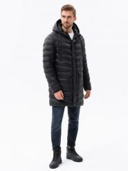 Kurtka męska zimowa parka pikowana - czarna V3. Czarne kurtki Ombre Clothing, na zimę, m, bez wzorów, bez kaptura. W wyprzedaży za 199.99 zł.