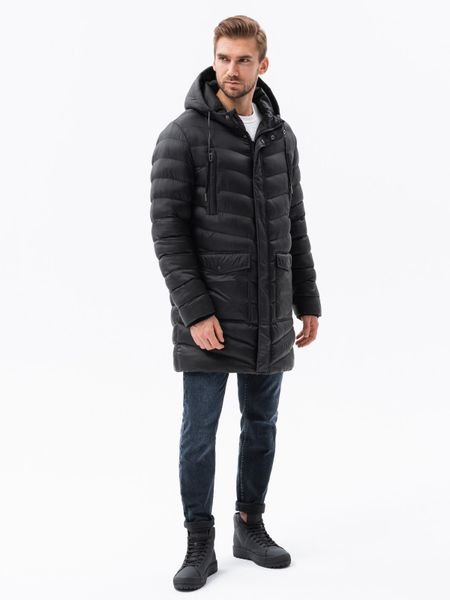 Kurtka męska zimowa parka pikowana - czarna V3. Czarne kurtki Ombre Clothing, na zimę, m, bez wzorów, bez kaptura. W wyprzedaży za 199.99 zł.
