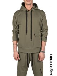 Xagon Man Bluza | MDAW10 | Mężczyzna | Wojskowa Zieleń. Zielone bluzy Xagon, m, z aplikacjami, z elastanu, z kapturem. W wyprzedaży za 219.00 zł.