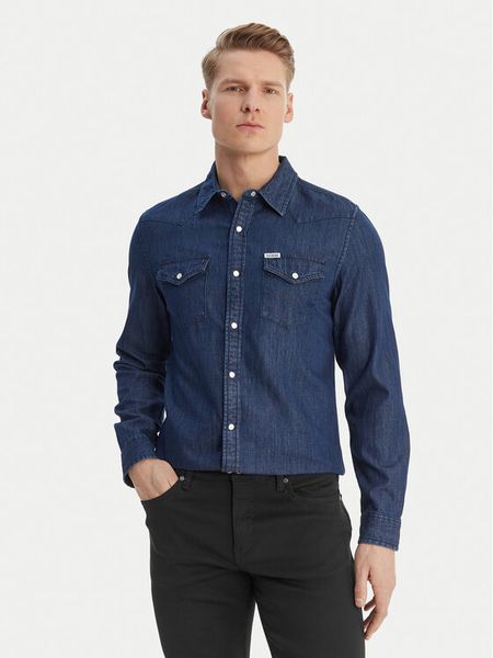 Guess Koszula M6GH88 D1052 Granatowy Regular Fit. Niebieskie koszule Guess, m, z aplikacjami, z bawełny, bez kołnierzyka, bez ramiączek. Za 439.99 zł.