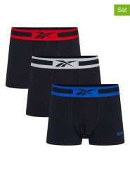 Reebok Bokserki (3 pary) "Dane" w kolorze czarnym rozmiar: S. Czarne bokserki Reebok, s, bez wzorów. Za 61.89 zł.