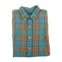 Second life - Koszule klasyczne męskie w kratę - Stan bardzo dobry. Niebieskie sztyblety RALPH LAUREN, bez wzorów, z jeansu, bez obcasa, bez zapięcia. Za 212.96 zł.