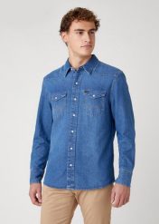 MĘSKA KOSZULA JEANSOWA WRANGLER 27MW 2YEAR W5MSLW922 112130247. Białe koszule Wrangler, m, bez wzorów, z bawełny, bez kołnierzyka, bez ramiączek. Za 159.99 zł.