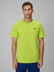 4F T-shirt regular gładki męski - zielony XL. Zielone t-shirty 4F, m, bez wzorów, z materiału, bez kołnierzyka, bez ramiączek. Za 49.99 zł.