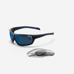 Okulary rowerowe Van Rysel Perf 100 Pack wymienne szkła kat. 0 i 3. Niebieskie okulary przeciwsłoneczne Decathlon. Za 79.99 zł.