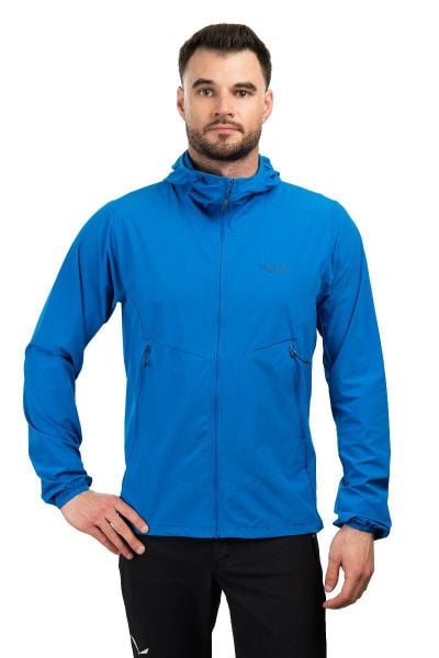 Kurtka softshell męska Borealis Hoody. Niebieskie kurtki RAB, l, bez wzorów, z materiału, z kapturem. Za 539.99 zł.