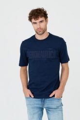 AERONAUTICA MILITARE Granatowy t-shirt. Niebieskie t-shirty Aeronautica Militare, m, bez wzorów, bez kołnierzyka, bez ramiączek. W wyprzedaży za 229.99 zł.