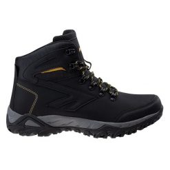 Buty trekkingowe męskie Hi-Tec Medin MID - czarne, Rozmiar buta 45. Czarne buty trekkingowe Hi-tec, bez wzorów, z gumy, bez zapięcia. W wyprzedaży za 149.99 zł.