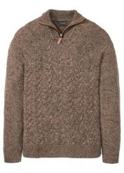 Sweter ze stójką z materiału z domieszką wełny. Brązowe swetry nierozpinane bonprix, m, bez wzorów, z dzianiny, bez kołnierzyka, bez ramiączek. Za 127.99 zł.