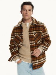 Koszula regular fit z domieszką wełny - brązowy. Brązowe koszule Reserved, l, bez wzorów, z dzianiny, bez kołnierzyka, bez ramiączek. Za 179.99 zł.