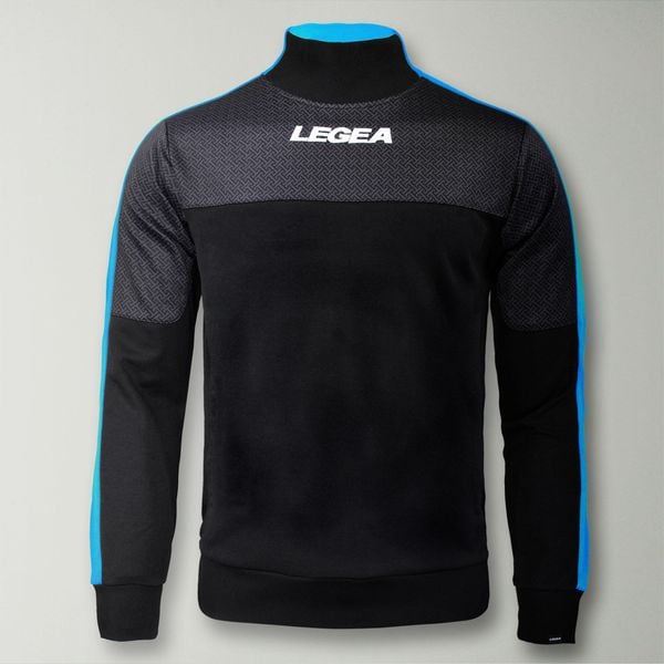 Kurtka Damasco do biegania i treningu czarno-błękitna fluorescencyjna. Czarne kurtki Legea, m, bez wzorów, z bawełny, bez kaptura, do biegania. Za 84.00 zł.