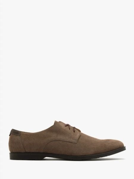 Szaro-brązowe półbuty męskie. Szare eleganckie półbuty Ryłko, bez wzorów, ze skóry, bez obcasa, bez zapięcia. Za 349.99 zł.