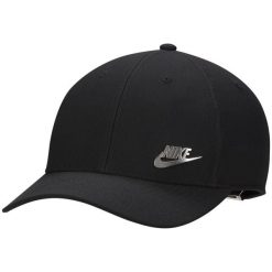 Czapka Nike Dri-FIT Club Structured Metal Logo, Dla obu płci. Czarne czapki zimowe Nike, bez wzorów, z poliesteru. Za 100.99 zł.
