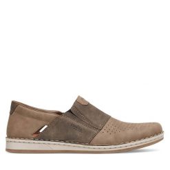 Półbuty Rieker. Brązowe eleganckie półbuty Rieker, bez wzorów, bez obcasa, bez zapięcia. Za 299.99 zł.