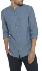 WRANGLER GRANDAD SHIRT MĘSKA KOSZULA ZE STÓJKĄ INDIGO W5945MP8E. Niebieskie koszule Wrangler, l, bez wzorów, z jeansu, bez kołnierzyka, bez ramiączek. Za 129.99 zł.
