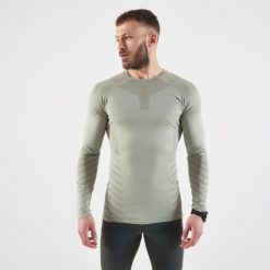 Koszulka do biegania z długim rękawem męska Kiprun. Zielone bielizna termoaktywna KIPRUN, m, bez wzorów, z elastanu, bez ramiączek, do biegania. Za 99.99 zł.