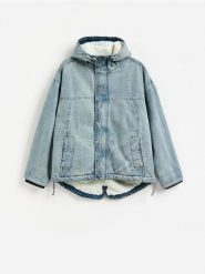 Jeansowa kurtka z ociepleniem - niebieski. Niebieskie kurtki Reserved, l, bez wzorów, z denimu, bez kaptura. Za 259.99 zł.