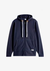 Polarowa bluza rozpinana z kapturem i zewnętrznymi kieszeniami. Niebieskie bluzy z kapturem bonprix, m, z aplikacjami, z polaru, z kapturem. Za 104.99 zł.