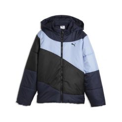 Młodzieżowa pikowana kurtka ocieplana o luźnym kroju PUMA. Fioletowa kurtki Puma, m, bez wzorów, z materiału, z kapturem. Za 349.00 zł.