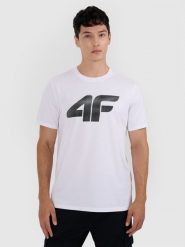 4F T-shirt regular z nadrukiem męski - biały XL. Białe t-shirty 4F, m, bez wzorów, bez kołnierzyka, bez ramiączek. Za 59.99 zł.