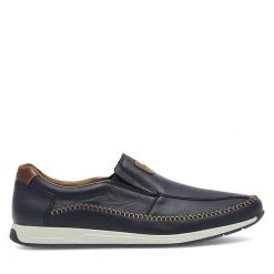 Półbuty Rieker. Niebieskie eleganckie półbuty Rieker, bez wzorów, bez obcasa, bez zapięcia. Za 379.99 zł.