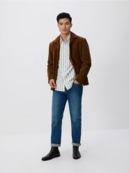 Koszula regular fit w paski - jasnozielony. Zielone koszule Reserved, l, bez wzorów, z bawełny, bez kołnierzyka, bez ramiączek. W wyprzedaży za 79.99 zł.