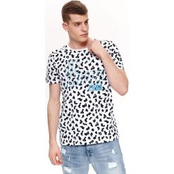 T-SHIRT Z NADRUKIEM ANIMAL PRINT. Białe bluzki z długim rękawem TOP SECRET, l, bez wzorów, z bawełny, bez kołnierzyka, bez ramiączek. W wyprzedaży za 14.99 zł.