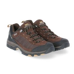Buty trekkingowe Trespass SCARP - męskie, wodoodporne. Brązowe buty turystyczne Trespass, bez wzorów, z materiału, przed kostkę, bez zapięcia, trekkingowe. Za 237.75 zł.