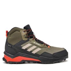 Trekkingi adidas. Zielone botki sznurowane Adidas, bez wzorów, z gore-texu, bez obcasa, bez zapięcia. Za 439.99 zł.